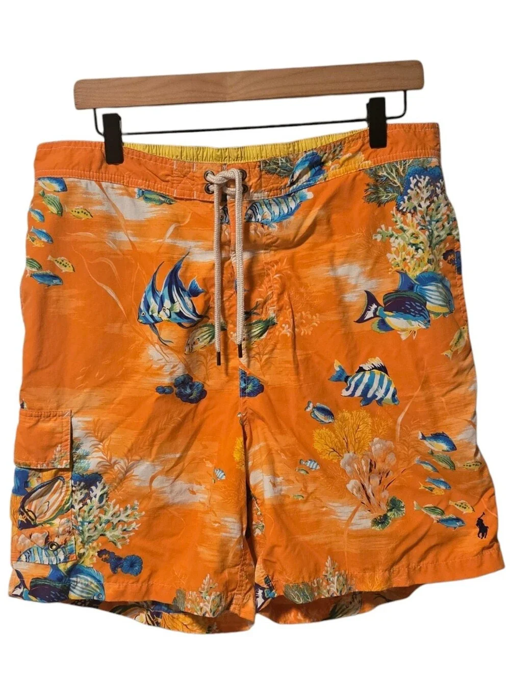 Vintage Polo Ralph Lauren Men's Orange Tropical Fish Swim Trunks Large